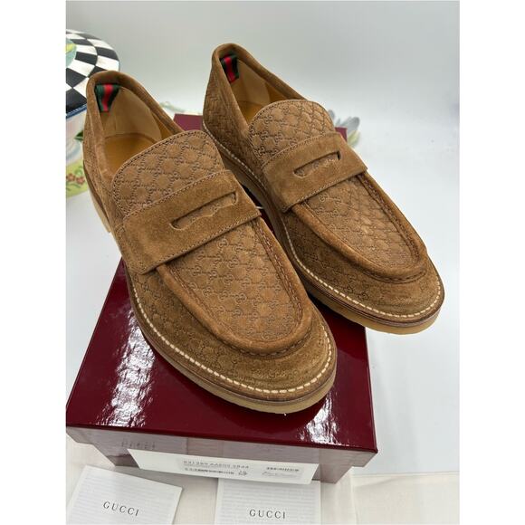 Men\'s Gucci suede GG monogram web loafers size 10 fits 10.5 US made in Italy main image 10